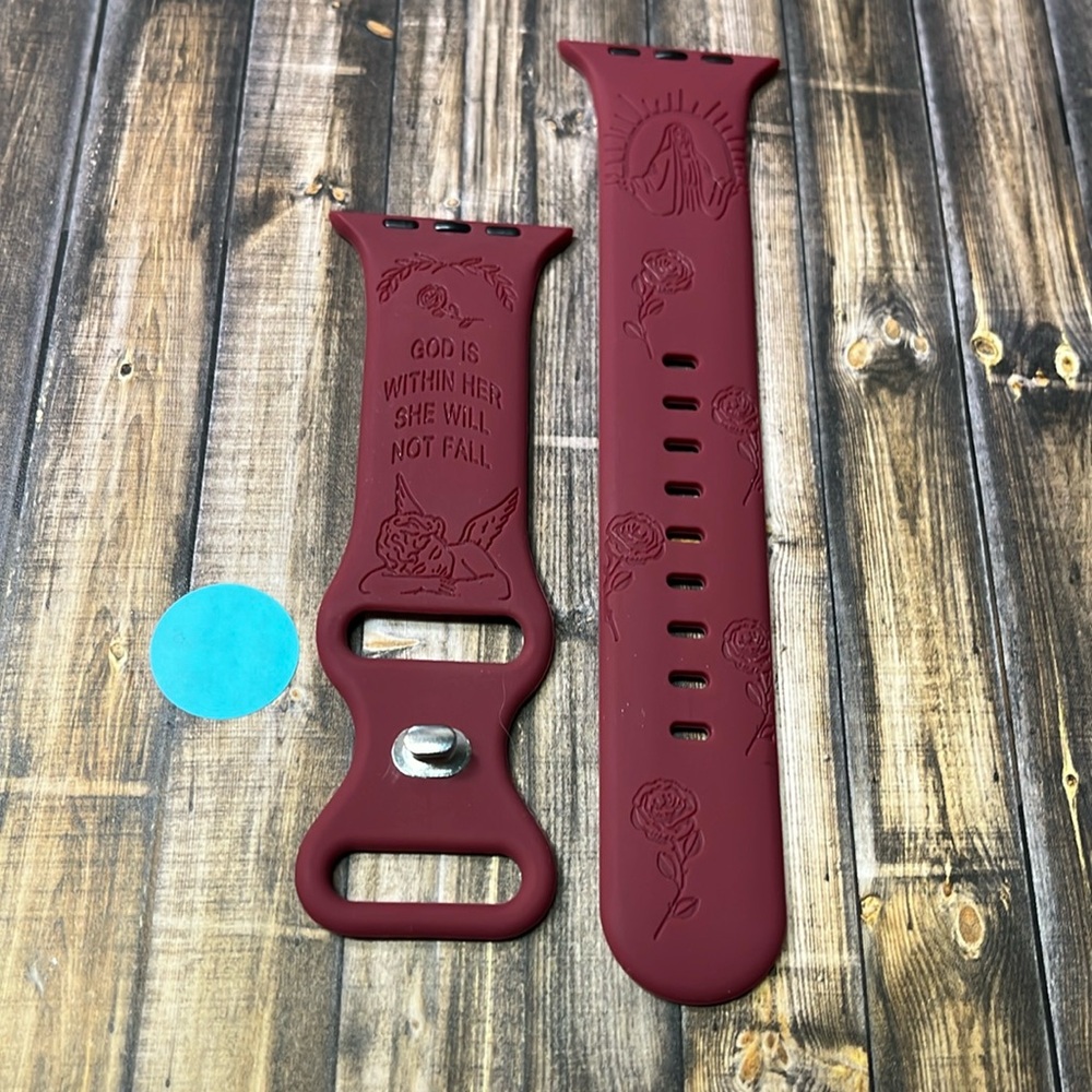 5for$10 42/44/45mm Large Maroon Red Holy Mary She Will Not Fall IWatch Watchband